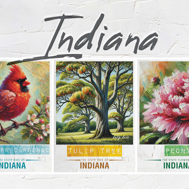 Indiana: Bird, Tree, Flower- State Symbols Collage Series 1000 Jigsaw Puzzle 3D Modell