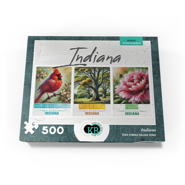 Indiana: Bird, Tree, Flower- State Symbols Collage Series 500 Jigsaw Puzzle box view3