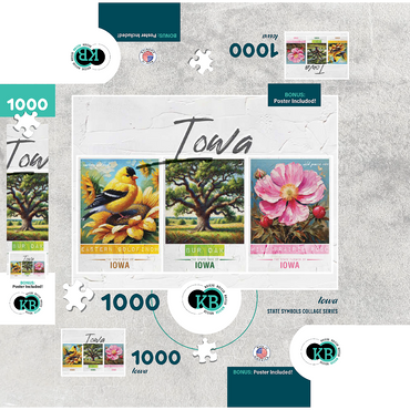 Iowa: Bird, Tree, Flower- State Symbols Collage Series 1000 Jigsaw Puzzle box 3D Modell