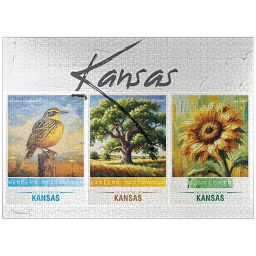 puzzleplate Kansas: Bird, Tree, Flower- State Symbols Collage Series 1000 Jigsaw Puzzle