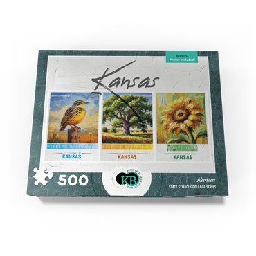 Kansas: Bird, Tree, Flower- State Symbols Collage Series 500 Jigsaw Puzzle box view3
