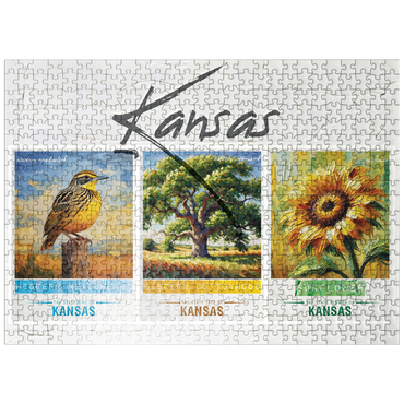 puzzleplate Kansas: Bird, Tree, Flower- State Symbols Collage Series 500 Jigsaw Puzzle