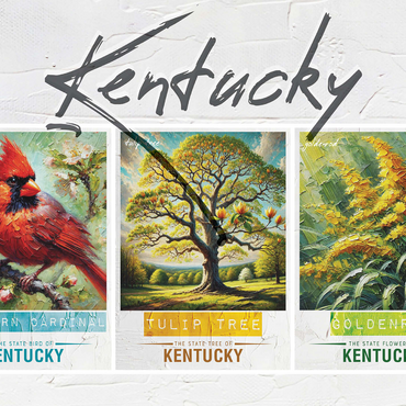Kentucky: Bird, Tree, Flower- State Symbols Collage Series 1000 Jigsaw Puzzle 3D Modell