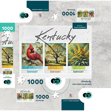 Kentucky: Bird, Tree, Flower- State Symbols Collage Series 1000 Jigsaw Puzzle box 3D Modell