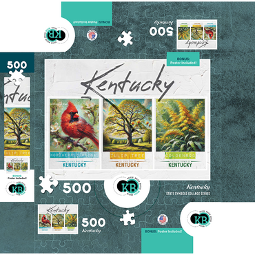 Kentucky: Bird, Tree, Flower- State Symbols Collage Series 500 Jigsaw Puzzle box 3D Modell