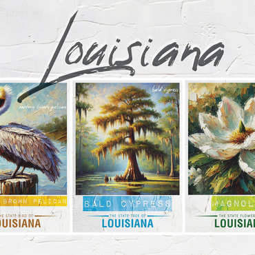 Louisiana: Bird, Tree, Flower- State Symbols Collage Series 1000 Jigsaw Puzzle 3D Modell