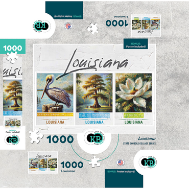 Louisiana: Bird, Tree, Flower- State Symbols Collage Series 1000 Jigsaw Puzzle box 3D Modell