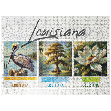 puzzleplate Louisiana: Bird, Tree, Flower- State Symbols Collage Series 500 Jigsaw Puzzle
