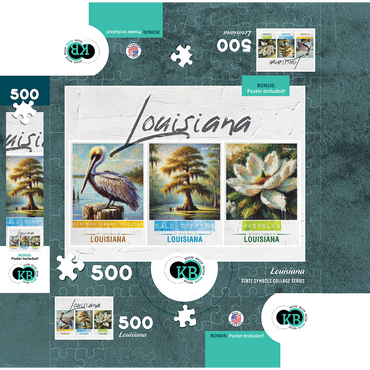 Louisiana: Bird, Tree, Flower- State Symbols Collage Series 500 Jigsaw Puzzle box 3D Modell