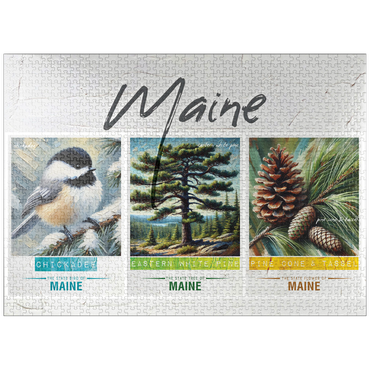 puzzleplate Maine: Bird, Tree, Flower- State Symbols Collage Series 1000 Jigsaw Puzzle