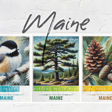 Maine: Bird, Tree, Flower- State Symbols Collage Series 1000 Jigsaw Puzzle 3D Modell