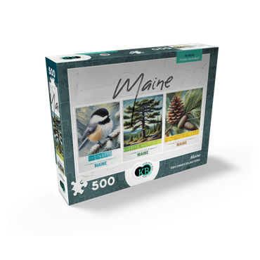 Maine: Bird, Tree, Flower- State Symbols Collage Series 500 Jigsaw Puzzle box view2