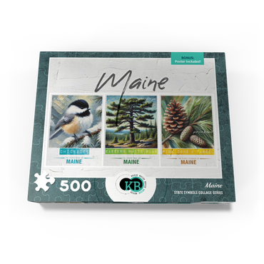 Maine: Bird, Tree, Flower- State Symbols Collage Series 500 Jigsaw Puzzle box view3