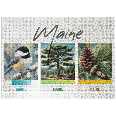 puzzleplate Maine: Bird, Tree, Flower- State Symbols Collage Series 500 Jigsaw Puzzle