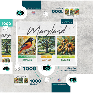 Maryland: Bird, Tree, Flower- State Symbols Collage Series 1000 Jigsaw Puzzle box 3D Modell