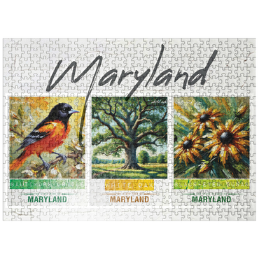 puzzleplate Maryland: Bird, Tree, Flower- State Symbols Collage Series 500 Jigsaw Puzzle