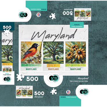 Maryland: Bird, Tree, Flower- State Symbols Collage Series 500 Jigsaw Puzzle box 3D Modell