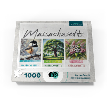 Massachusetts: Bird, Tree, Flower- State Symbols Collage Series 1000 Jigsaw Puzzle box view3