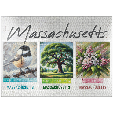 puzzleplate Massachusetts: Bird, Tree, Flower- State Symbols Collage Series 1000 Jigsaw Puzzle