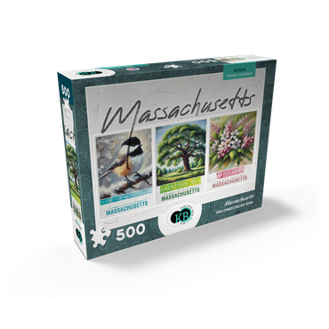 Massachusetts: Bird, Tree, Flower- State Symbols Collage Series 500 Jigsaw Puzzle box view2