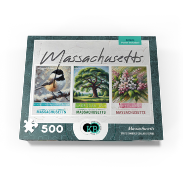 Massachusetts: Bird, Tree, Flower- State Symbols Collage Series 500 Jigsaw Puzzle box view3