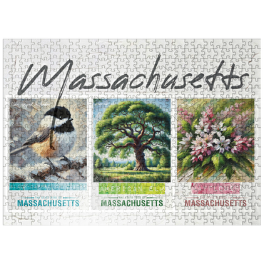 puzzleplate Massachusetts: Bird, Tree, Flower- State Symbols Collage Series 500 Jigsaw Puzzle