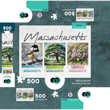 Massachusetts: Bird, Tree, Flower- State Symbols Collage Series 500 Jigsaw Puzzle box 3D Modell