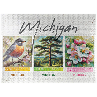 puzzleplate Michigan: Bird, Tree, Flower- State Symbols Collage Series 1000 Jigsaw Puzzle