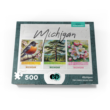 Michigan: Bird, Tree, Flower- State Symbols Collage Series 500 Jigsaw Puzzle box view3