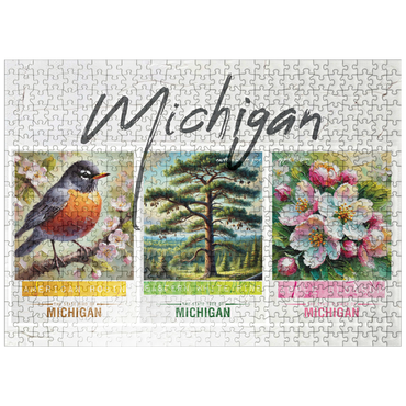 puzzleplate Michigan: Bird, Tree, Flower- State Symbols Collage Series 500 Jigsaw Puzzle