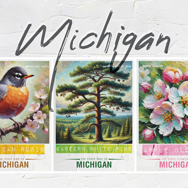 Michigan: Bird, Tree, Flower- State Symbols Collage Series 500 Jigsaw Puzzle 3D Modell