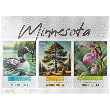 puzzleplate Minnesota: Bird, Tree, Flower- State Symbols Collage Series 1000 Jigsaw Puzzle