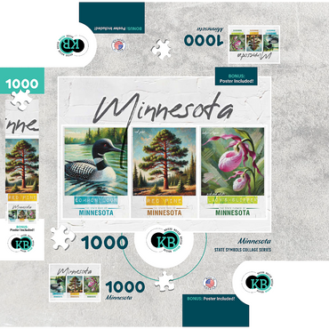 Minnesota: Bird, Tree, Flower- State Symbols Collage Series 1000 Jigsaw Puzzle box 3D Modell