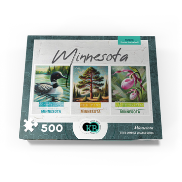 Minnesota: Bird, Tree, Flower- State Symbols Collage Series 500 Jigsaw Puzzle box view3