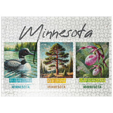 puzzleplate Minnesota: Bird, Tree, Flower- State Symbols Collage Series 500 Jigsaw Puzzle