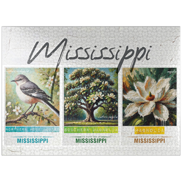 puzzleplate Mississippi: Bird, Tree, Flower- State Symbols Collage Series 1000 Jigsaw Puzzle