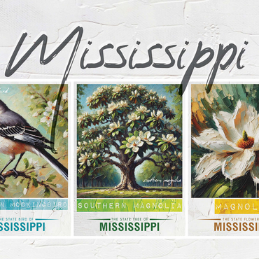 Mississippi: Bird, Tree, Flower- State Symbols Collage Series 1000 Jigsaw Puzzle 3D Modell