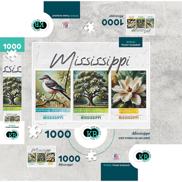 Mississippi: Bird, Tree, Flower- State Symbols Collage Series 1000 Jigsaw Puzzle box 3D Modell