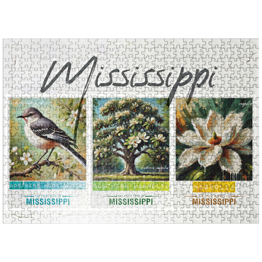 puzzleplate Mississippi: Bird, Tree, Flower- State Symbols Collage Series 500 Jigsaw Puzzle