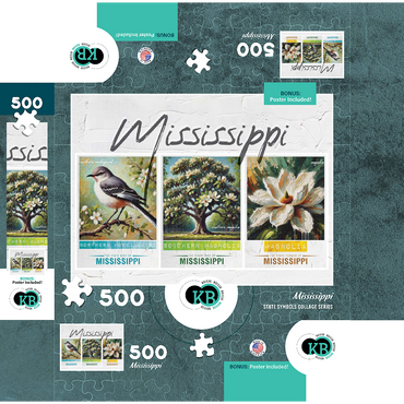Mississippi: Bird, Tree, Flower- State Symbols Collage Series 500 Jigsaw Puzzle box 3D Modell