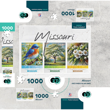 Missouri: Bird, Tree, Flower- State Symbols Collage Series 1000 Jigsaw Puzzle box 3D Modell