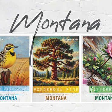 Montana: Bird, Tree, Flower- State Symbols Collage Series 1000 Jigsaw Puzzle 3D Modell