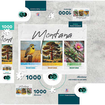 Montana: Bird, Tree, Flower- State Symbols Collage Series 1000 Jigsaw Puzzle box 3D Modell