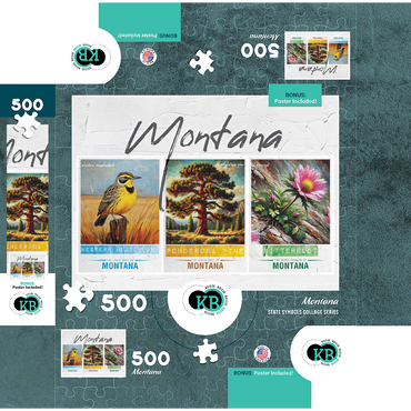 Montana: Bird, Tree, Flower- State Symbols Collage Series 500 Jigsaw Puzzle box 3D Modell