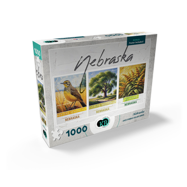 Nebraska: Bird, Tree, Flower- State Symbols Collage Series 1000 Jigsaw Puzzle box view2