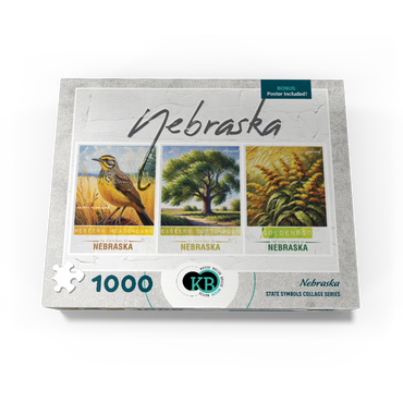 Nebraska: Bird, Tree, Flower- State Symbols Collage Series 1000 Jigsaw Puzzle box view3