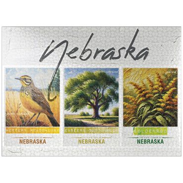 puzzleplate Nebraska: Bird, Tree, Flower- State Symbols Collage Series 1000 Jigsaw Puzzle