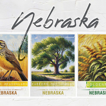 Nebraska: Bird, Tree, Flower- State Symbols Collage Series 1000 Jigsaw Puzzle 3D Modell