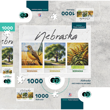 Nebraska: Bird, Tree, Flower- State Symbols Collage Series 1000 Jigsaw Puzzle box 3D Modell