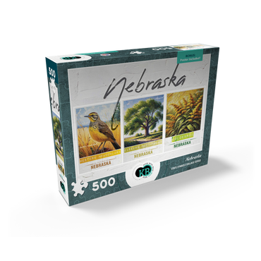 Nebraska: Bird, Tree, Flower- State Symbols Collage Series 500 Jigsaw Puzzle box view2